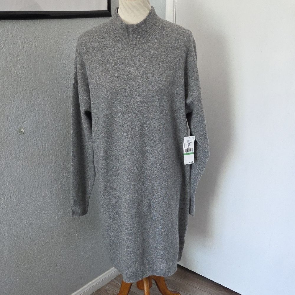 Karen Kane Gray Long-Sleeve Knit Sweater Dress Large